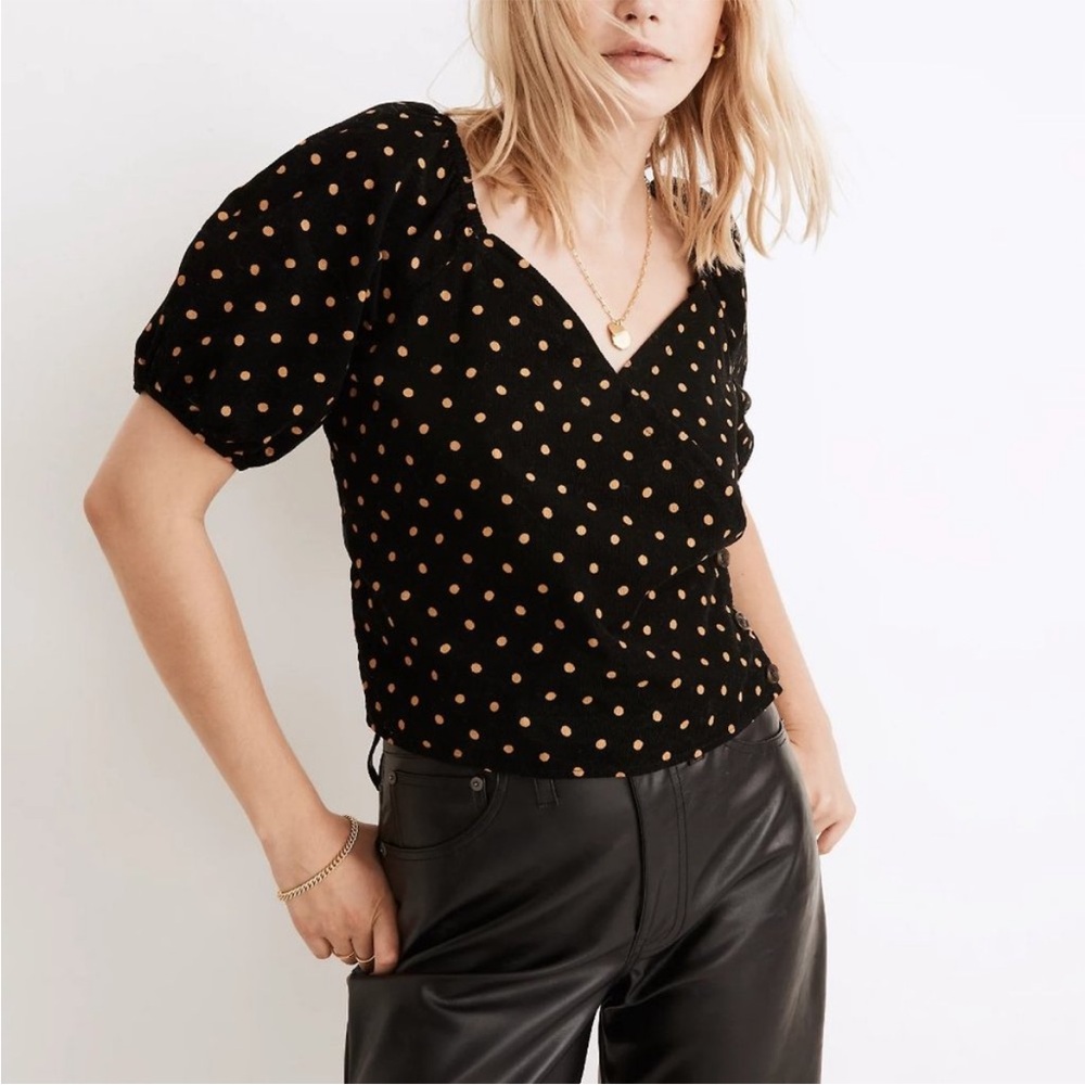 Madewell Corduroy V-Neck Top in Dot